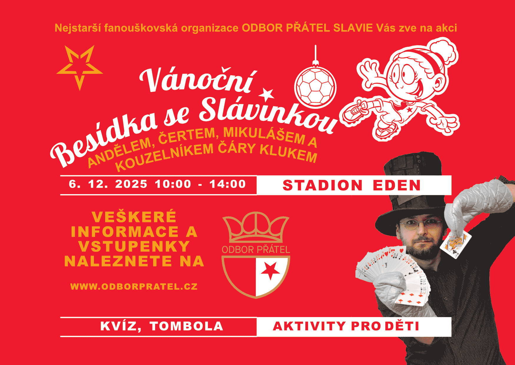 Vánoční akce s kouzelníkem a dětmi na Slavii v Edenu